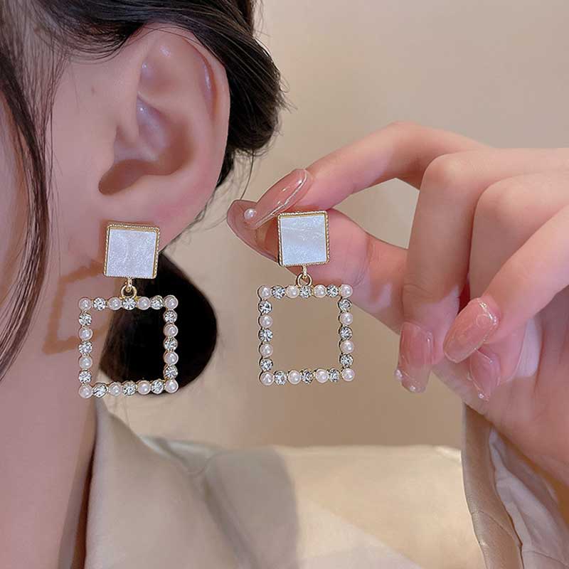Geometric Pearl Earrings