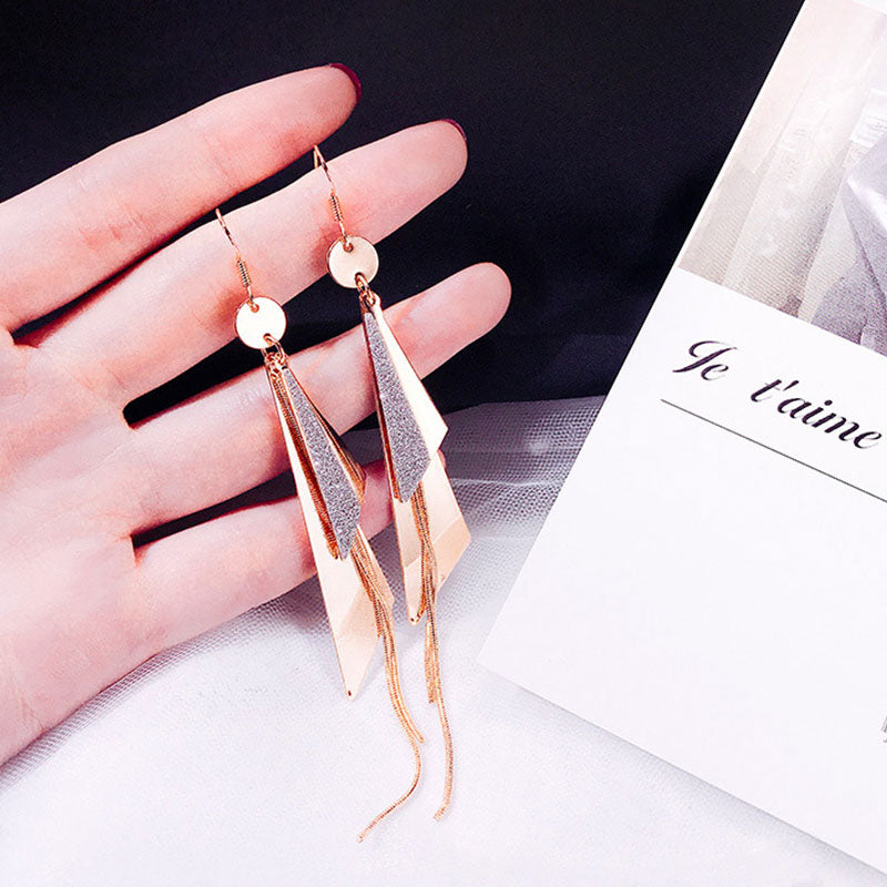 Geometric Triangle Tassel Earrings