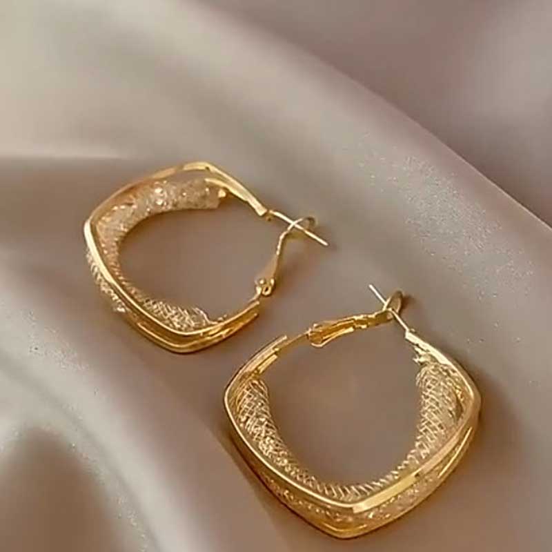 Gilded Mesh Square Hoops Earrings