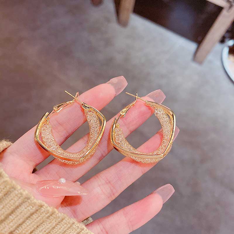 Gilded Mesh Square Hoops Earrings