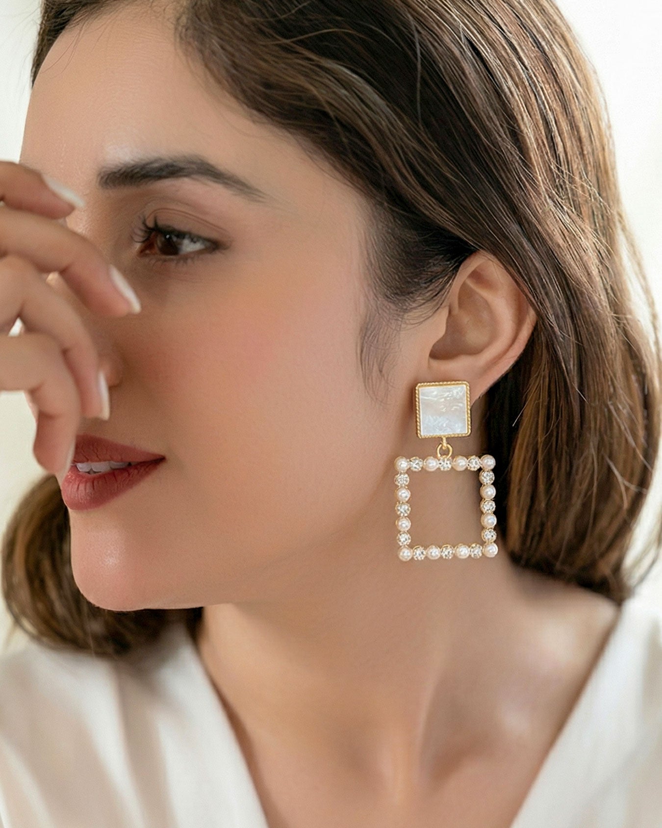 Geometric Pearl Earrings
