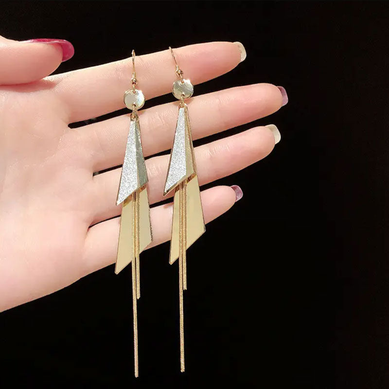 Geometric Triangle Tassel Earrings