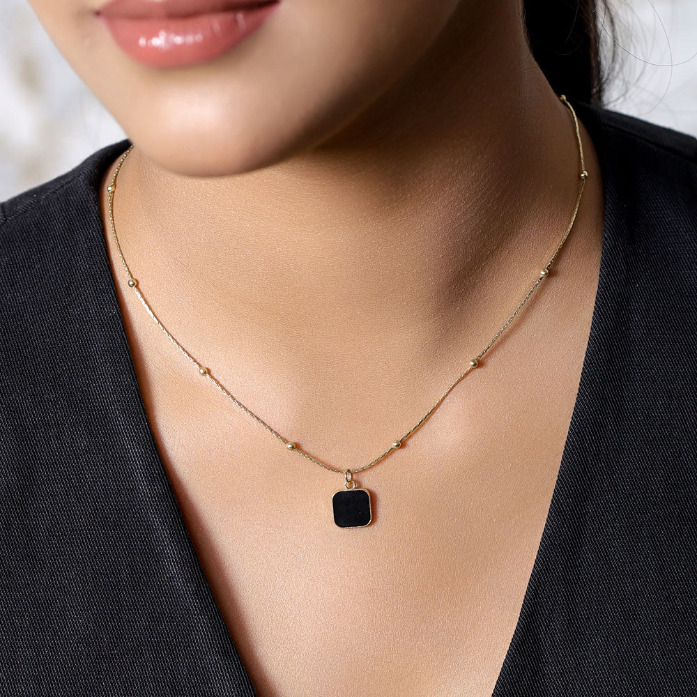 Onyx Square Pendant Necklace