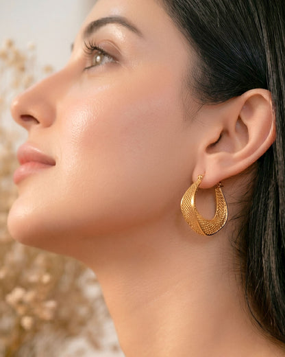 Gilded Mesh Square Hoops Earrings