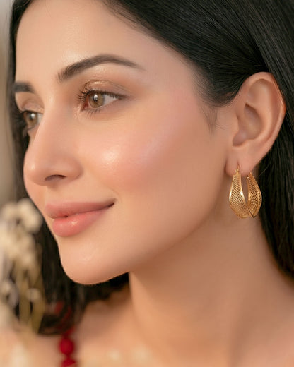 Gilded Mesh Square Hoops Earrings