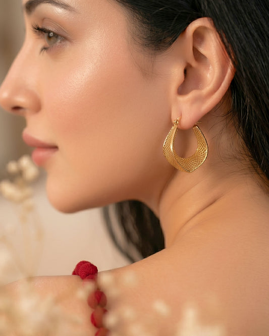 Gilded Mesh Square Hoops Earrings