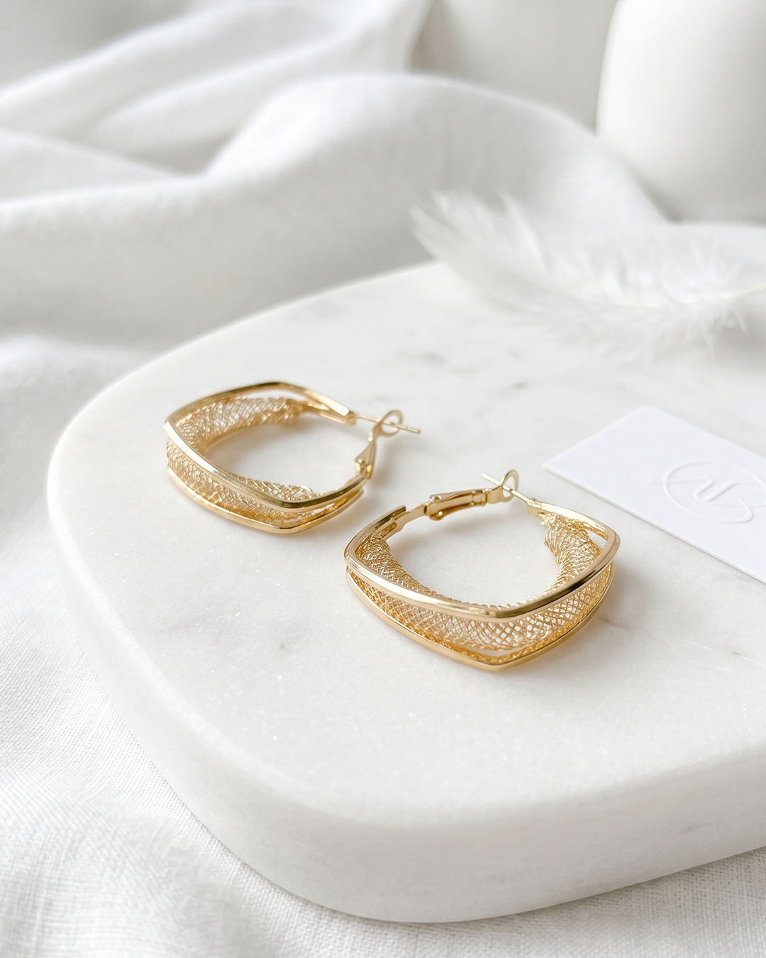 Gilded Mesh Square Hoops Earrings