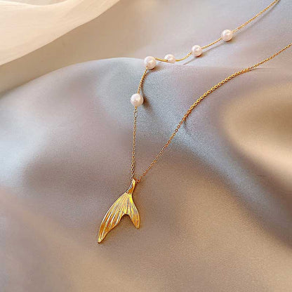 Pearl Fish Tail Pendant Necklace