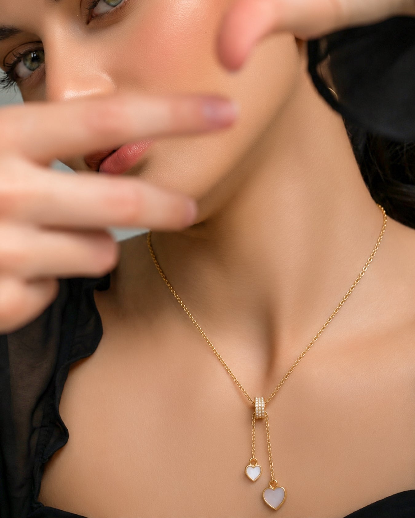 Crystal Heart Linkage Pendant Necklace