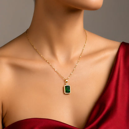Sleek Emerald Pendant Necklace