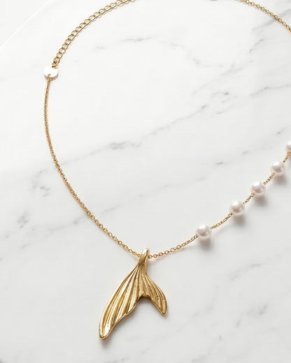 Pearl Fish Tail Pendant Necklace