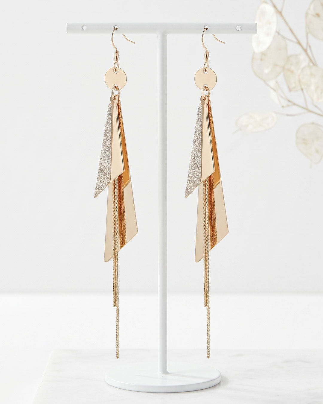 Geometric Triangle Tassel Earrings