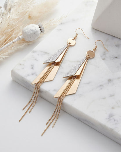 Geometric Triangle Tassel Earrings