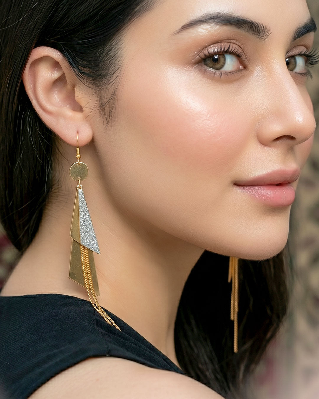 Geometric Triangle Tassel Earrings