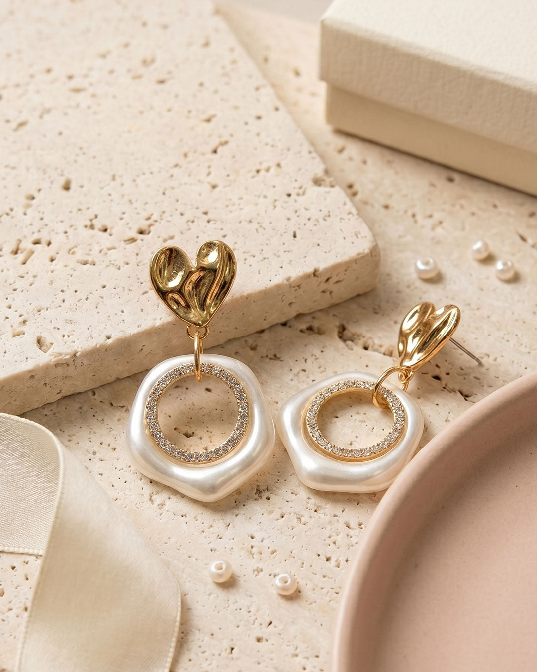 Heart Adorned Hoops Earrings
