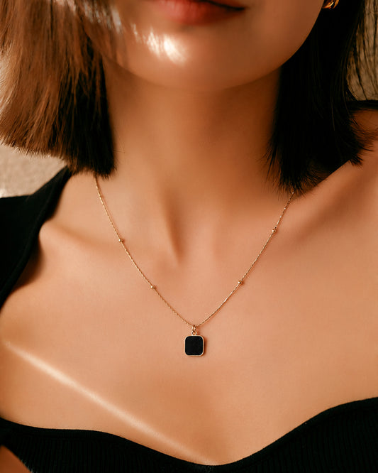 Onyx Square Pendant Necklace