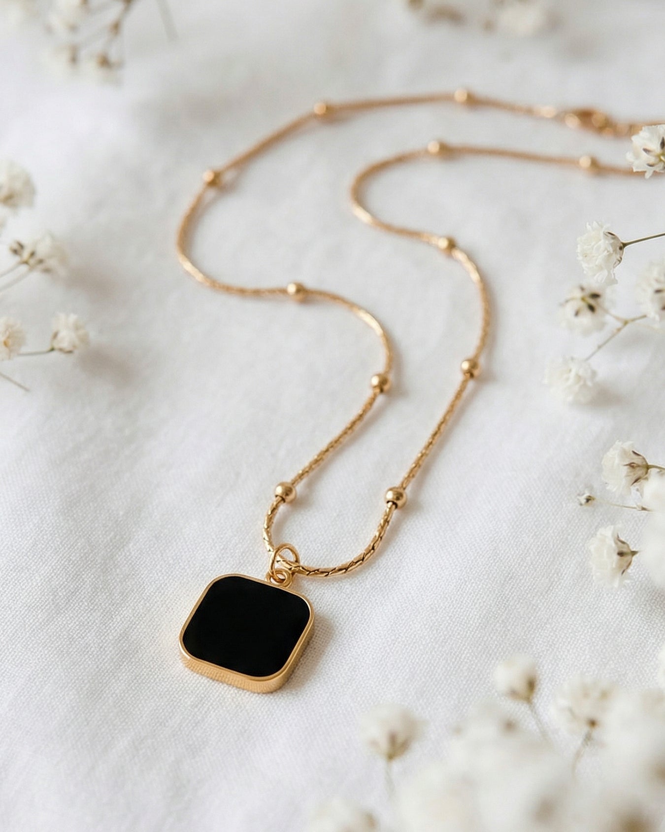 Onyx Square Pendant Necklace
