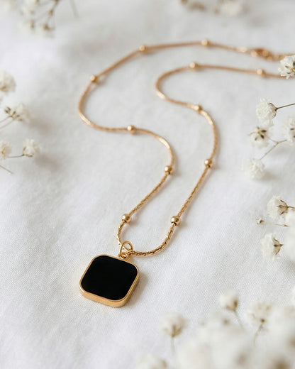 Onyx Square Pendant Necklace