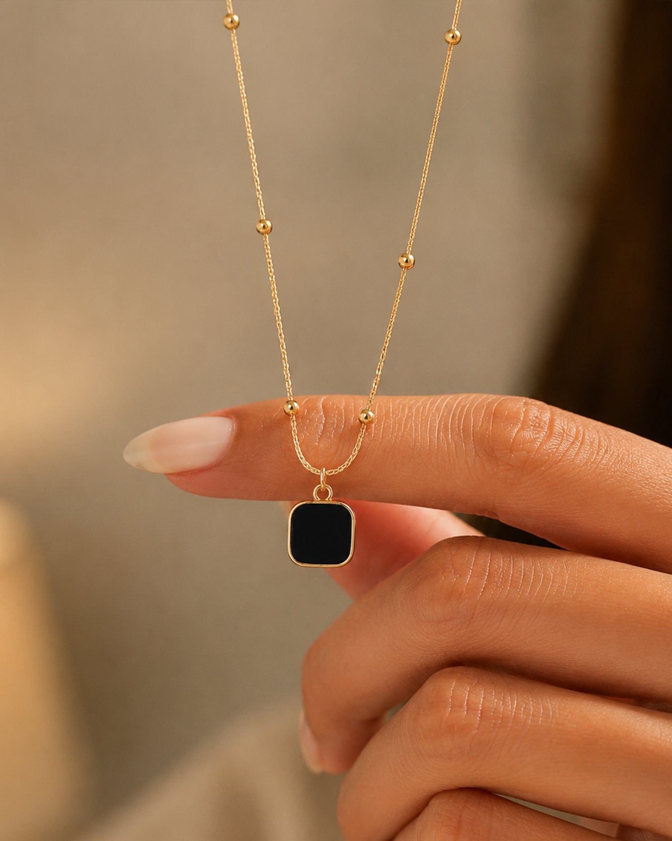 Onyx Square Pendant Necklace