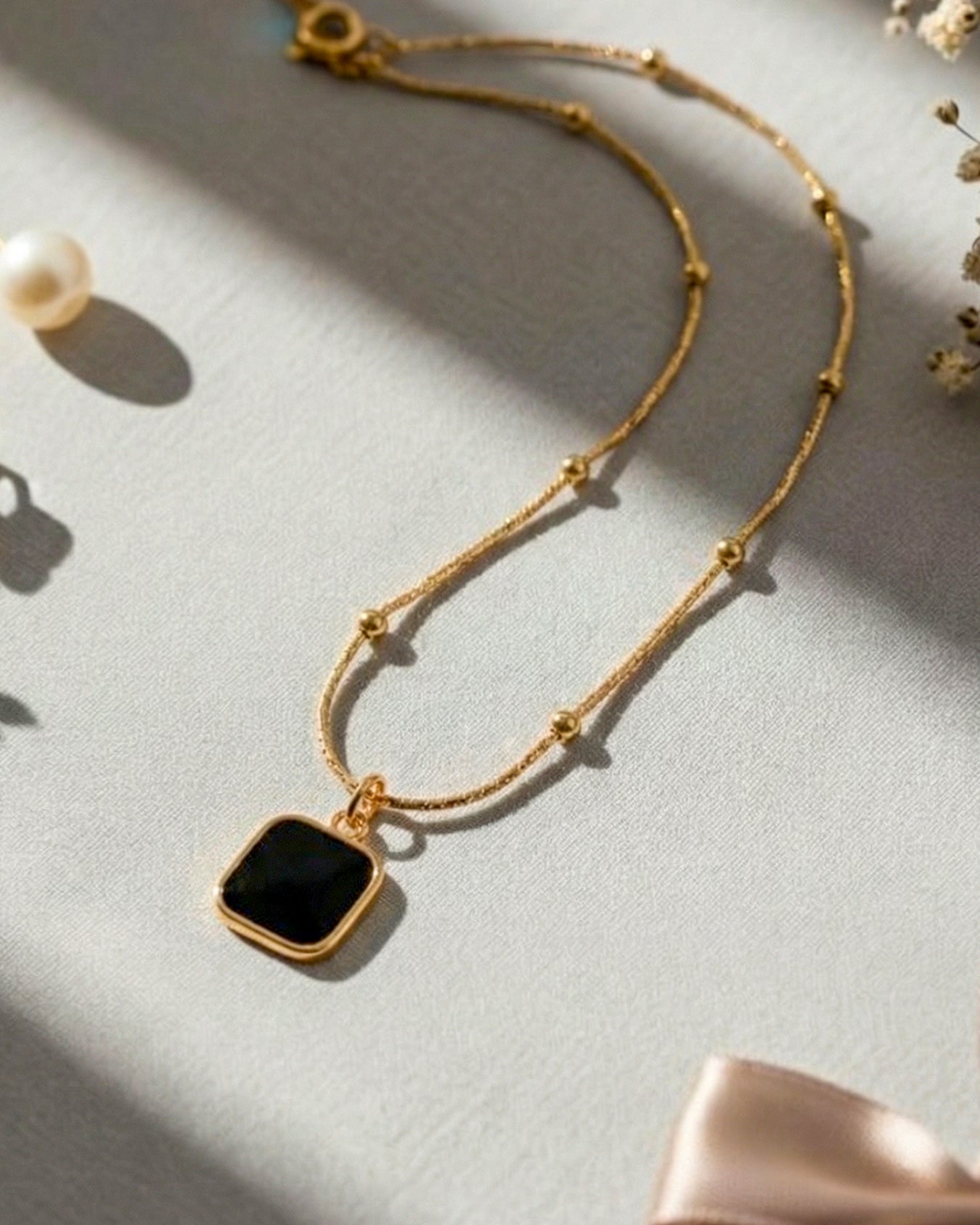 Onyx Square Pendant Necklace