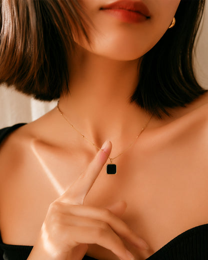 Onyx Square Pendant Necklace