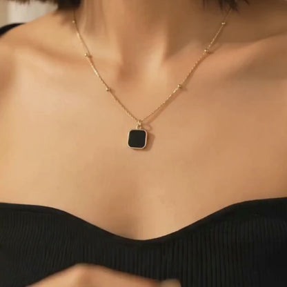 Onyx Square Pendant Necklace