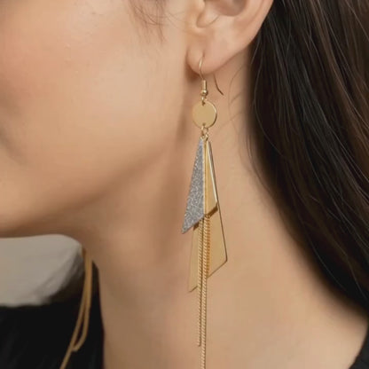Geometric Triangle Tassel Earrings